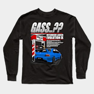 MITSUBISHI LANCER EVO IX ON GAS STATION-BLUE Long Sleeve T-Shirt